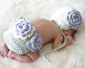 Crochet Diaper Cover Pattern, Crochet Baby Hat Pattern, Photo Prop - Bouquet of Flowers - Crochet Patterns by Deborah O'Leary - English Only