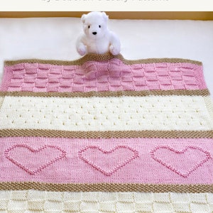 Baby Blanket Pattern, Heart Baby Blanket Pattern Easy Knitting Pattern by Deborah O'Leary English Only image 1