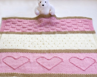 Baby Blanket Pattern, Heart Baby Blanket Pattern - Easy Knitting Pattern by Deborah O'Leary - English Only