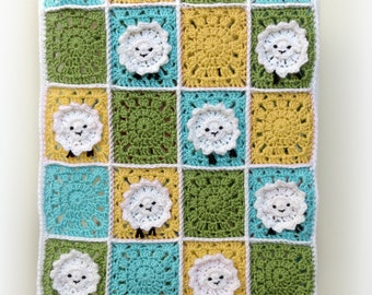 Crochet Baby Blanket Pattern - Crochet Sheep Baby Blanket - Easy Crochet Patterns by Deborah O'Leary - English Only