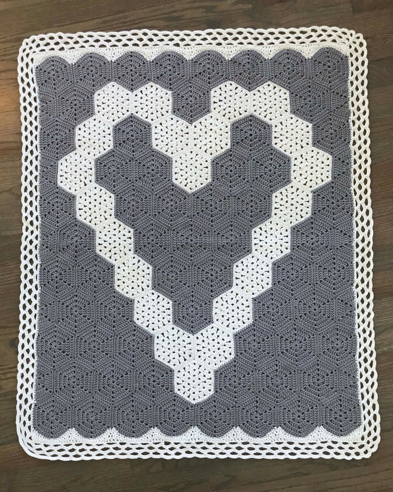 Crochet Baby Blanket Pattern Crochet Heart Hexagon Pattern Etsy