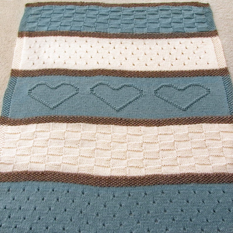 Knit Blanket Pattern Knit Heart Blanket Easy Knitting Etsy