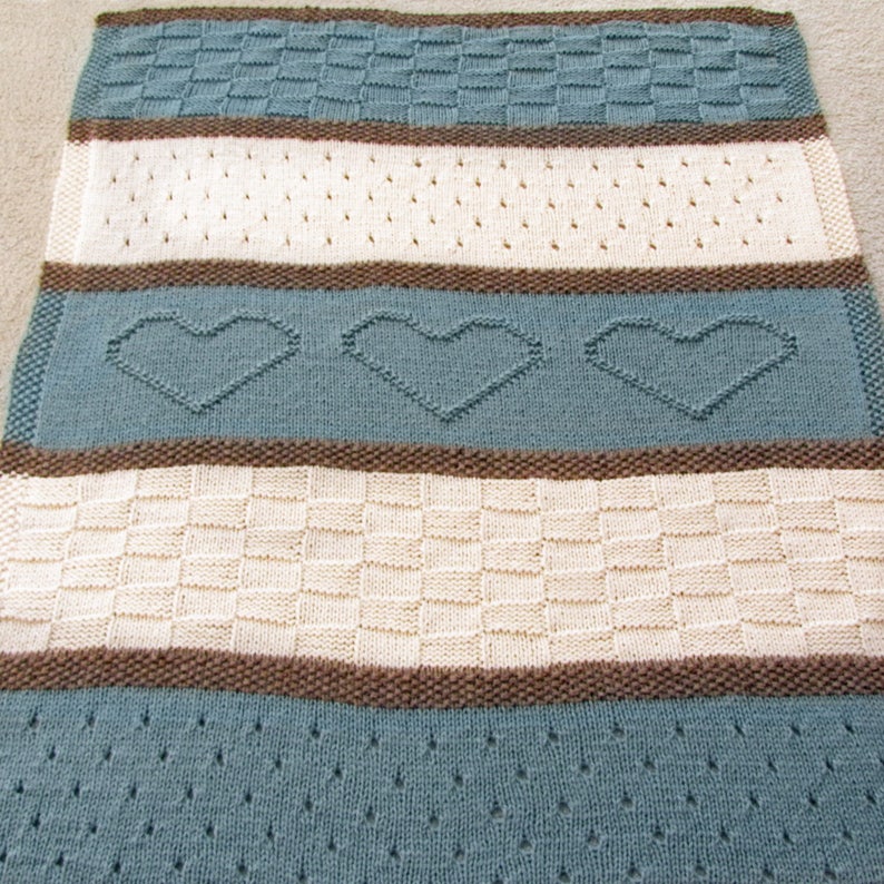 Knit Blanket Pattern, Knit Heart Blanket Easy Knitting Patterns by Deborah O'Leary English Only image 3