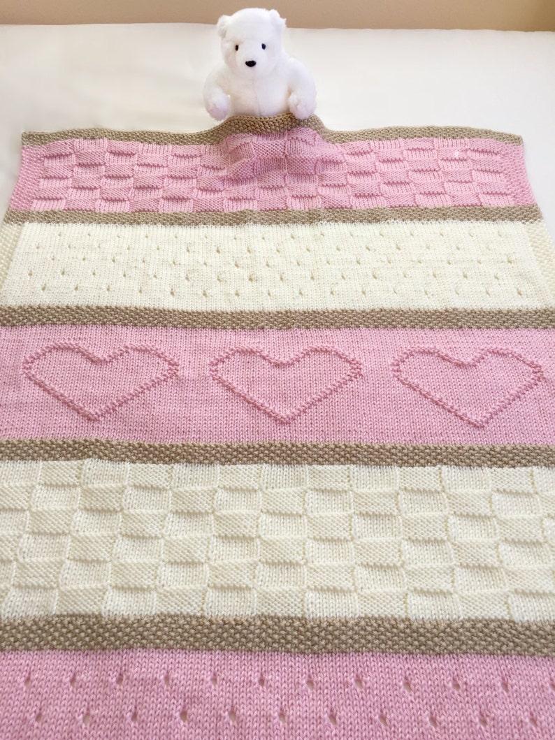 Knit Baby Blanket Pattern, Heart Baby Blanket Pattern, Easy Knitting Pattern by Deborah O'Leary English Only image 3