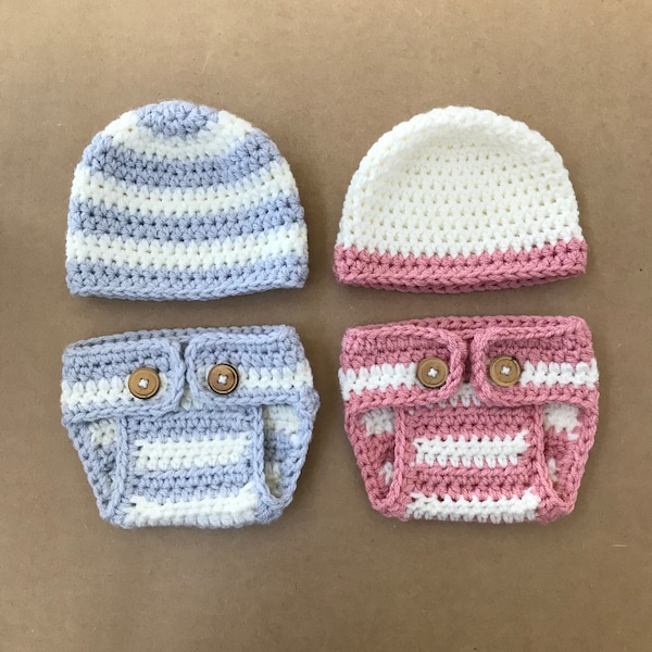 Crochet Diaper Cover and Beanie Pattern - Newborn Photo Prop - Soaker Pattern - Crochet Patterns by Deborah O'Leary - English Only