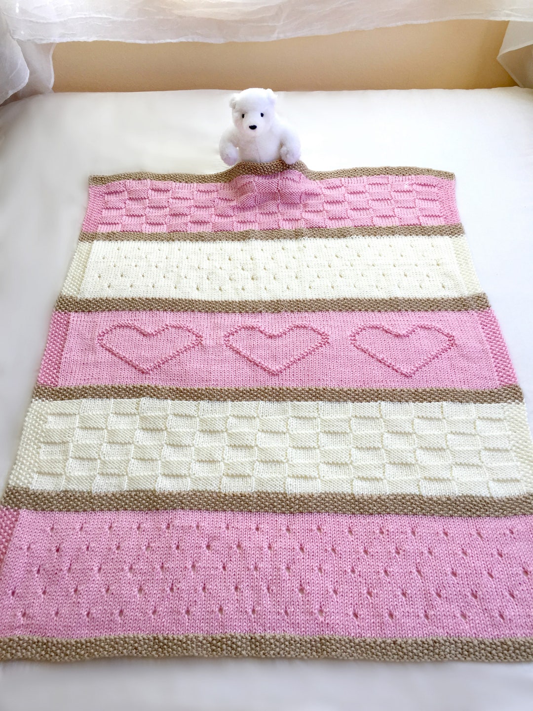 Knit Baby Blanket Pattern, Heart Baby Blanket Pattern, Easy Knitting ...