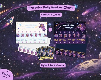 Space Daily Routine Chart for Kids | Printable Morning & Evening Routine | Reward Chart for Toddlers and Preschool | Toddler routine flip