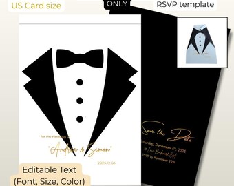 Invito di matrimonio formale con scritta "Save the Date" e conferma di partecipazione (download digitale)