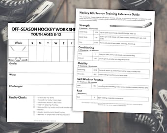 Off-Season Hockey Training Worksheet for Youths | Weekly Hockey Planner + Training Reference Guide | Summer Hockey Conditioning PDF