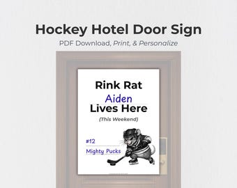 Rink Rat Hockey Hotel Door Sign, Printable Travel Decor (PDF Pattern)