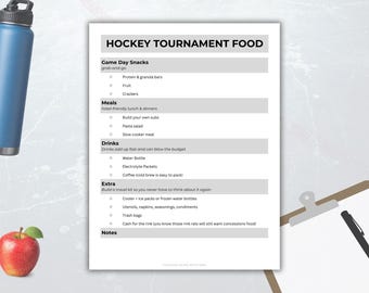 Hockey Tournament Food Checklist Printable | Game Day Snack & Meal Planner