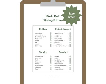 Rink Rat Checklist | Hockey Game Printable | Sage Green | Kids Packing List | Instant Download PDF