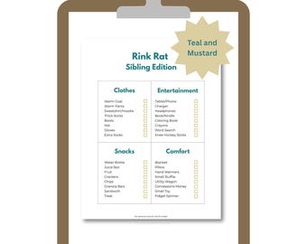 Rink Rat Checklist | Hockey Game Printable | Teal & Mustard | Kids Packing List | Instant Download PDF