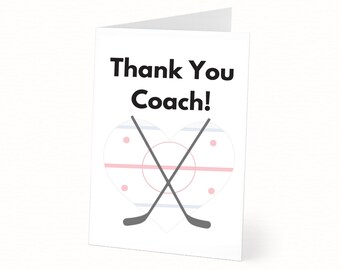 Hockey Coach Thank You Card, Sports Appreciation Foldable 5x7 (PDF Download)