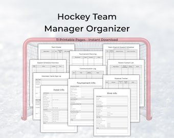 Hockey Team Manager Organizer Printable | Team Roster, Schedule, Volunteers & Tournament Planning