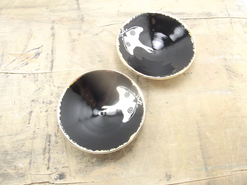 SALE Luna Moth Black /& Gold Porcelain Small Bowl Dipping Bowl Jewelry Dish Ring Dish