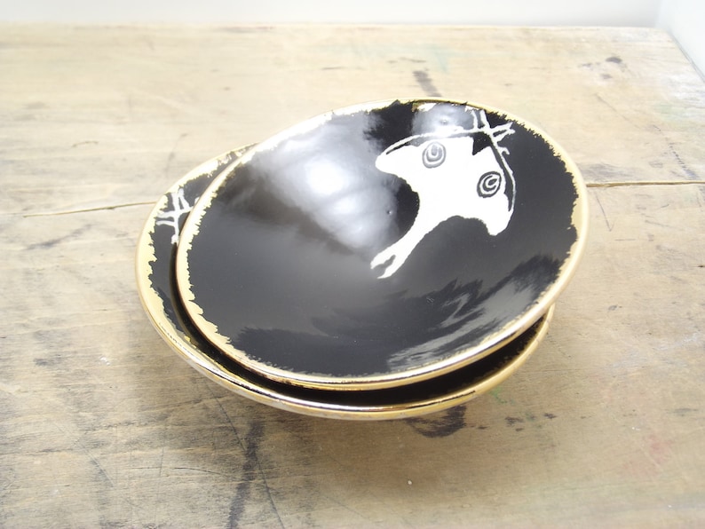SALE Luna Moth Black /& Gold Porcelain Small Bowl Dipping Bowl Jewelry Dish Ring Dish