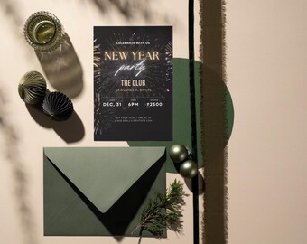 Festive New Year Party Invitation, Holiday Gathering Card