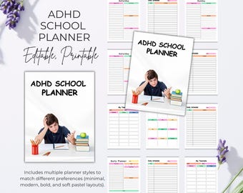 ADHD School Planner Printable & Editable Student Organizer, Focus Tracker, Homework Planner, Routine Schedule, Academic Planning PDF