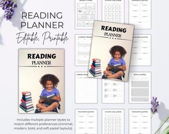 Reading Planner, Editable & Printable (Digital Download)