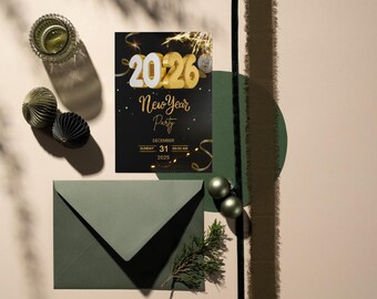 Festive New Year Party Invitation, Holiday Gathering Card