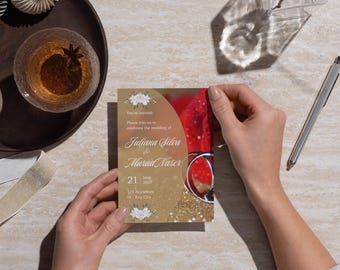 Boho Floral Wedding Invitation Card, Retro Design