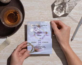 Boho Floral Wedding Invitation Card, Retro Design