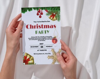 Custom Christmas Party Invitation Card, Festive Holiday Invite