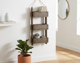 Scaffale portaoggetti in legno naturale, decorazione per cortile, parete, supporto per fiori, balcone in stile retrò, contenitore per attrezzi da giardinaggio