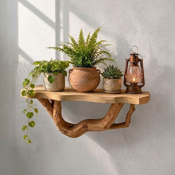 Floating tree shelf tree branch bookcase driftwood wall mounted bookshelf custom unique entryway