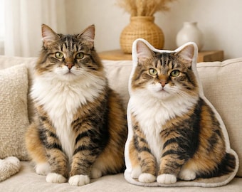 Almohada personalizada con forma de gato, almohada personalizada para mascotas a partir de una foto, regalo conmemorativo para gatos, peluche personalizado para mascotas, regalo para amantes de los gatos, almohada con foto