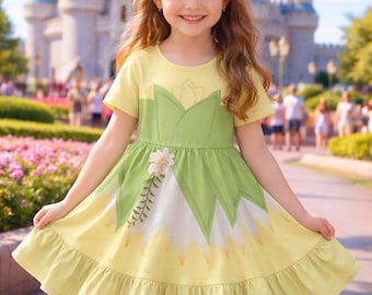 Tiana Inspired Dress for Girls, Green Princess Dress, Frog Princess Outfit, Disney Park Dress, Toddler Birthday Dress
