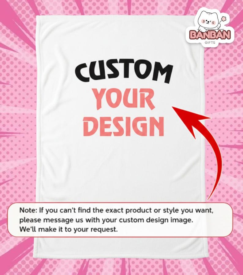 The image is a white t-shirt with the text "CUSTOM YOUR DESIGN" printed on it, along with a red arrow pointing to the text.