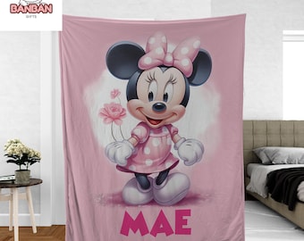 Minnie Mouse Personalized Blanket, Soft Pink Minnie Throw, Custom Name Disney Blanket, Baby Girl Gift