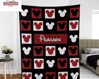 Personalized Mickey Mouse Blanket, Custom Name Mickey Fleece Blanket, Disney Mickey Pattern Throw Blanket, Kids Birthday Gift