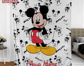 Personalized Mickey Mouse Blanket, Custom Name Disney Blanket, Mickey Mouse Throw Blanket, Disney Gift for Kids, Soft Fleece Blanket