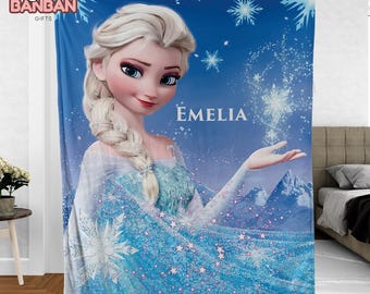 Personalized Disney Frozen Elsa Blanket, Custom Name Elsa Princess Throw Blanket, Disney Frozen Gift for Girls, Winter Queen Blanket