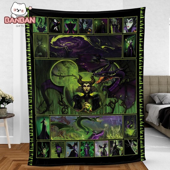Maleficent Fleece Blanket, Disney Maleficent Villain Blanket, Sleeping Beauty Maleficent Throw, Gothic Dragon Blanket, Dark Fantasy Disney