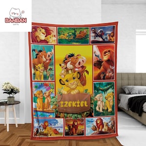 Personalized Disney Lion King Blanket, Custom Name Simba Blanket, Lion King Family Throw, Kids Bedroom Decor, Gift for Boys Girls
