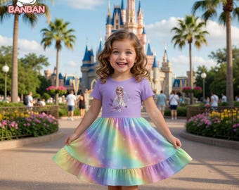 Elsa Inspired Rainbow Princess Dress for Girls, Magical Unicorn Dress, Disney Park Outfit, Toddler Birthday Dress, Pastel Rainbow Dress