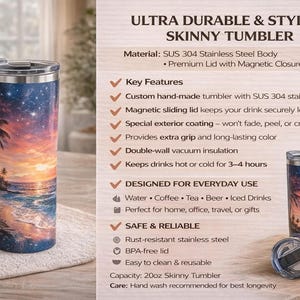 a travel mug with a picture of the sky and stars on it