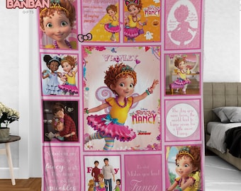 Personalized Fancy Nancy Blanket, Custom Name Kids Cartoon Quilt, Cozy Throw Blanket for Girls, Birthday Gift, Bedroom Decor