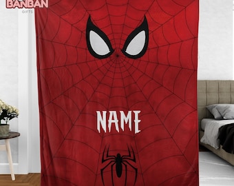 Personalized Spider Man Blanket, Custom Name Superhero Fleece Blanket, Spider Man Gift for Kids, Boys Bedroom Decor, Cozy Throw Blanket