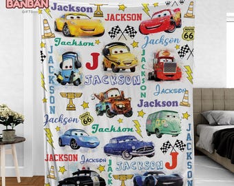 Personalized Disney Cars Blanket | Custom Name Race Car Throw | Boys Bedroom Gift