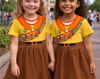 Disney Pixar Up Kids Dress, Wilderness Explorer Dress, Adventure Outfit Girl, Disney Outfit Kids, Birthday Dress Girl, Theme Park Dress