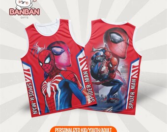 Camiseta de baloncesto personalizada de Spider-Man, camiseta personalizada de superhéroe de Marvel, regalo de cumpleaños de Spider-Man para niños, camiseta deportiva sin mangas personalizada con nombre y número.
