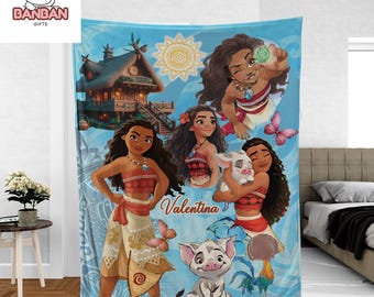 Personalized Disney Moana Blanket, Custom Name Moana Fleece Blanket, Moana and Friends Throw Blanket for Kids, Birthday Gift
