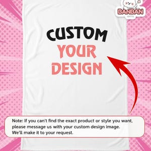 The image is a white t-shirt with the text "CUSTOM YOUR DESIGN" printed on it, along with a red arrow pointing to the text.