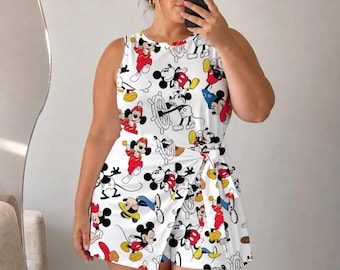Disney Mickey Tennis Dress, Plus Size Magic Vacation Dress, Adult Kid Matching Outfit, Cute Theme Park Skater Dress, Custom Disneywear