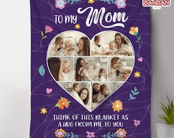 Personalized Mom Photo Blanket, Custom Picture Collage Throw, Mother Gift from Daughter Son, Birthday Christmas Gift
